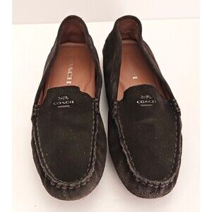 Coach Amber Dark Gray Suede Driving Moccasin Loafer Logo Rubber Sole 6.5M